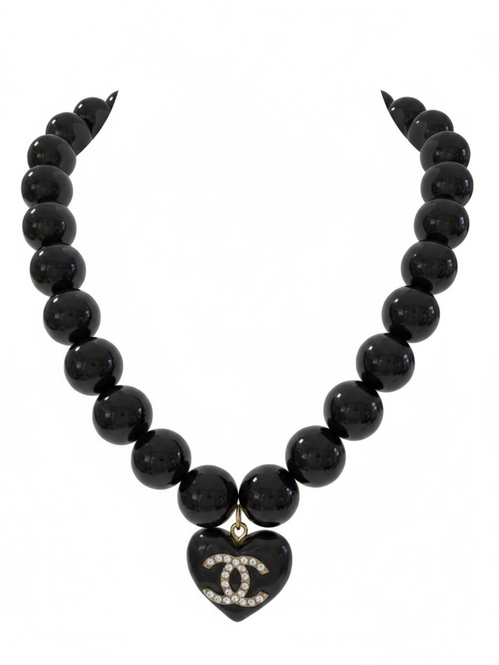 Black Bead Necklace with Heart Pendant